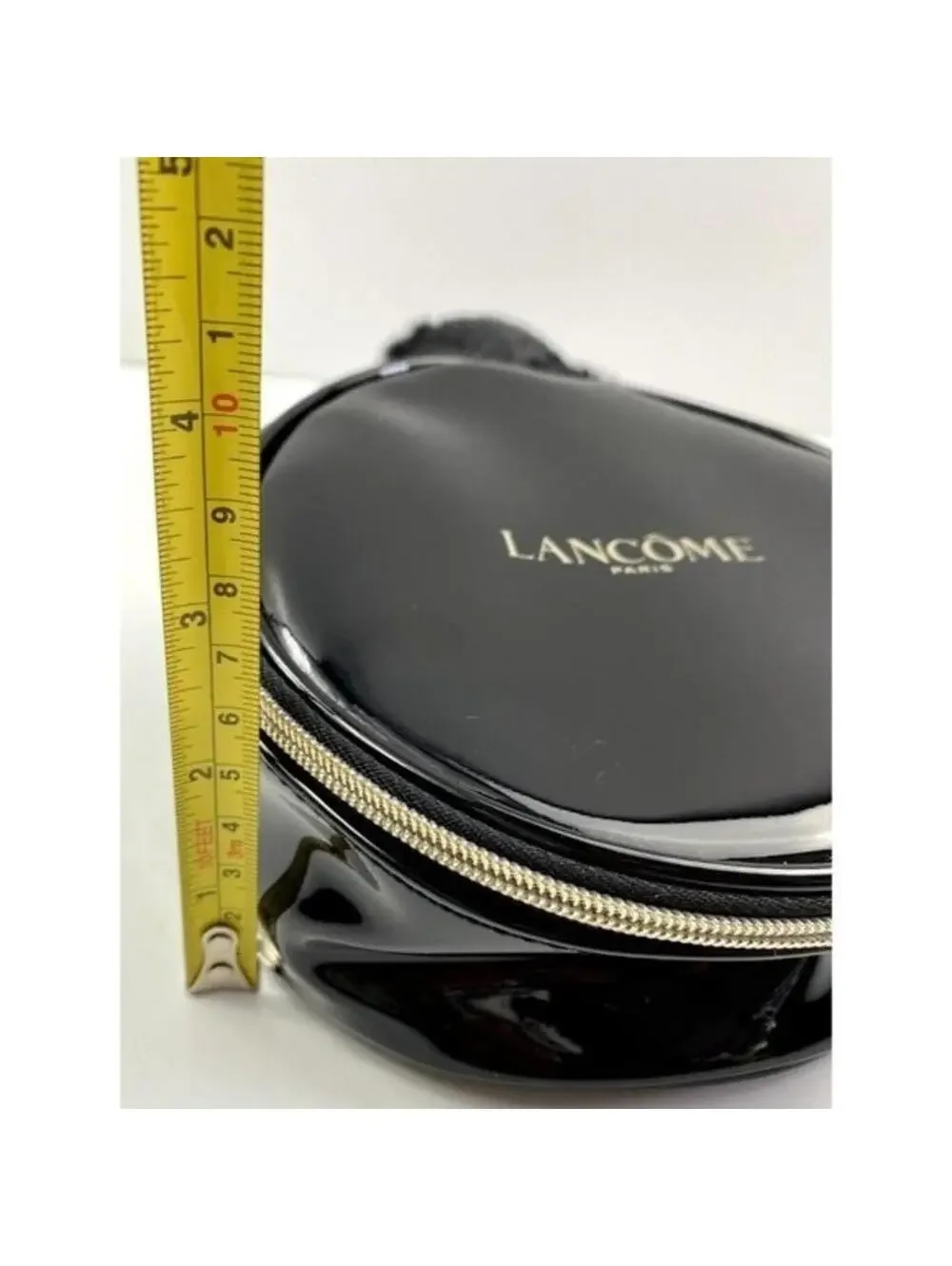 Lancome Paris Makeup Bag Black Circular Makeup Travel Carrier Case Fur Wristlet